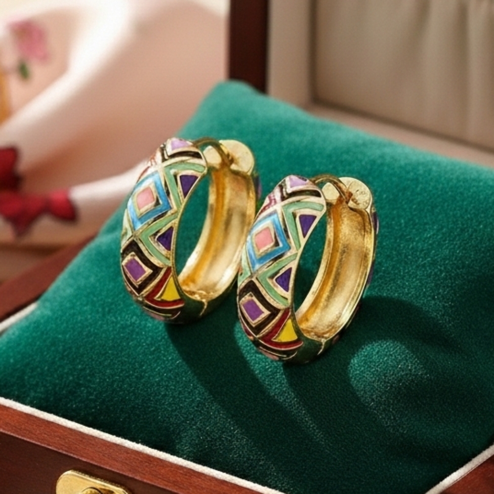 Vibrant Multicolor Geometric Hoop Earrings